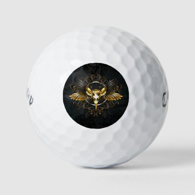 Golden Bird Skull on Black background Golf Balls (Front)