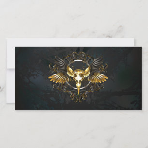 Golden Bird Skull on Black background Holiday Card
