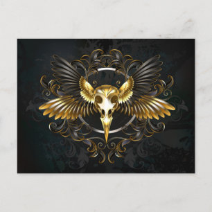 Golden Bird Skull on Black background Invitation Postcard