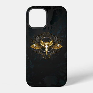 Golden Bird Skull on Black background iPhone 12 Case
