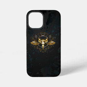 Golden Bird Skull on Black background iPhone 12 Mini Case