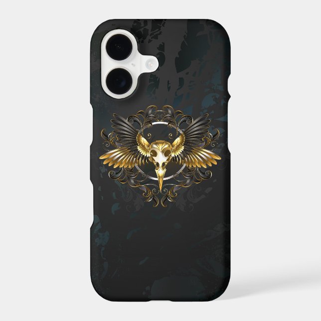 Golden Bird Skull on Black background iPhone Case (Back)