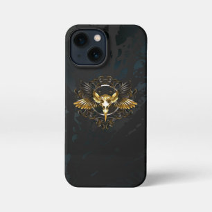 Golden Bird Skull on Black background iPhone 13 Mini Case