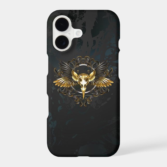 Golden Bird Skull on Black background iPhone Case (Back)