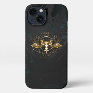 Golden Bird Skull on Black background iPhone 13 Case