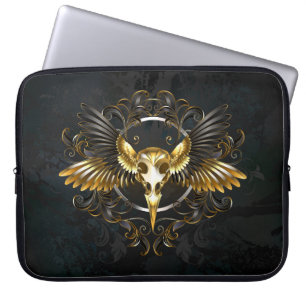 Golden Bird Skull on Black background Laptop Sleeve