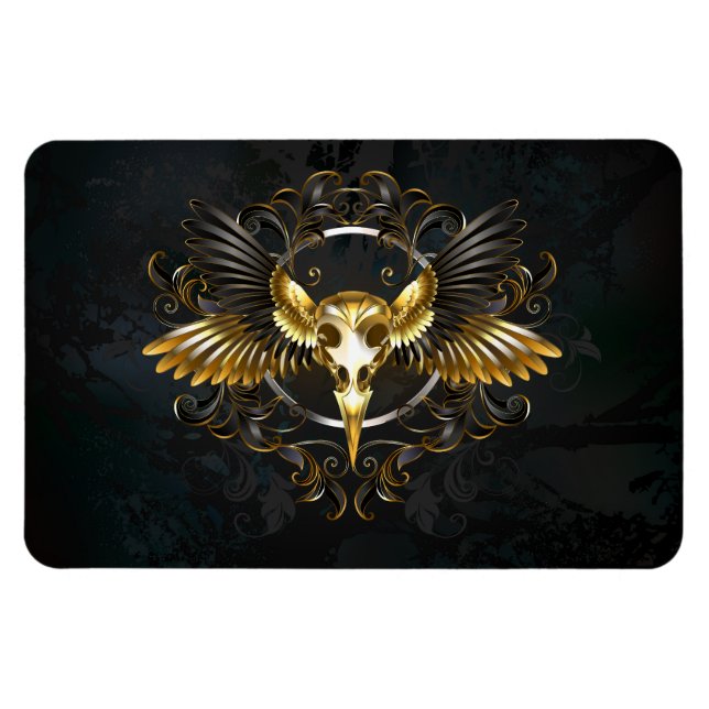 Golden Bird Skull on Black background Magnet (Horizontal)