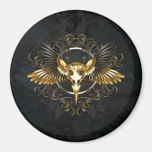 Golden Bird Skull on Black background Magnet