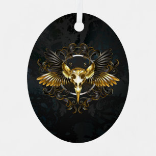 Golden Bird Skull on Black background Metal Tree Decoration