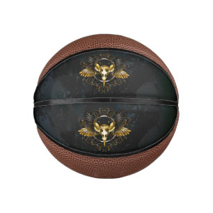 Golden Bird Skull on Black background Mini Basketball