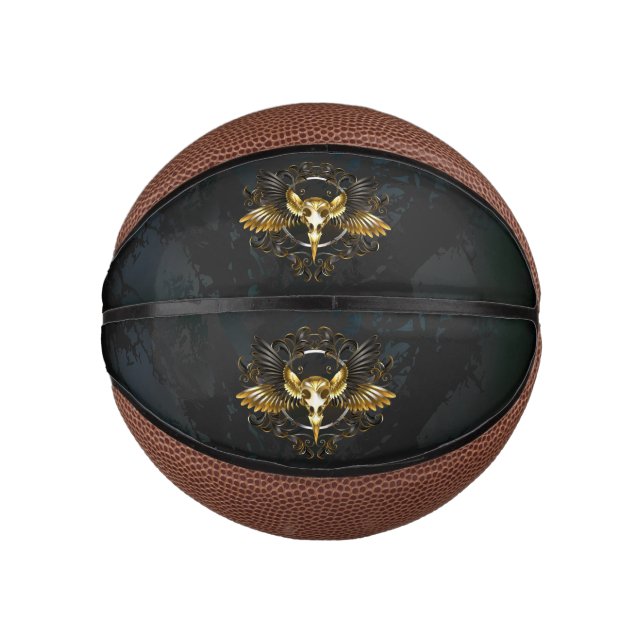 Golden Bird Skull on Black background Mini Basketball (Front)