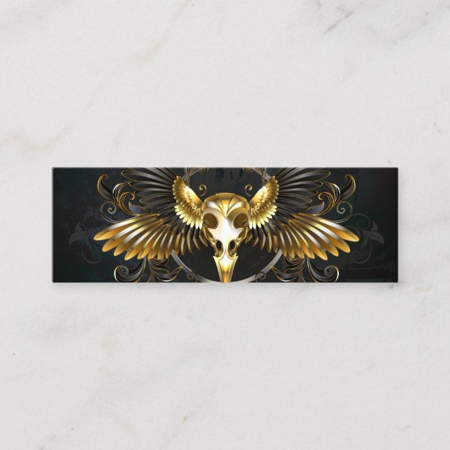 Golden Bird Skull on Black background Mini Business Card (Front)