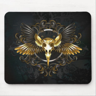 Golden Bird Skull on Black background Mouse Mat