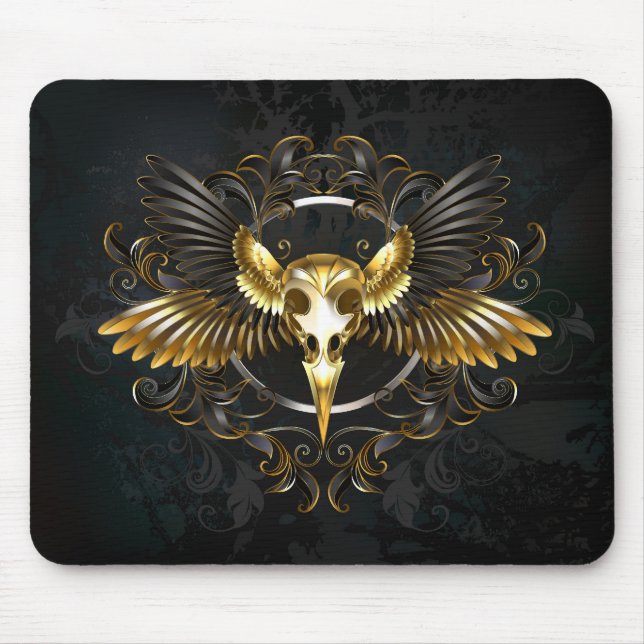 Golden Bird Skull on Black background Mouse Mat (Front)