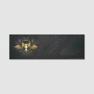 Golden Bird Skull on Black background Name Tag