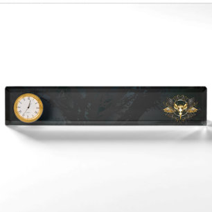 Golden Bird Skull on Black background Nameplate