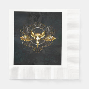 Golden Bird Skull on Black background Napkin