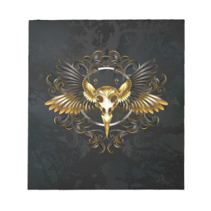 Golden Bird Skull on Black background Notepad