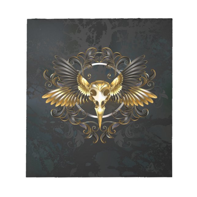 Golden Bird Skull on Black background Notepad (Front)