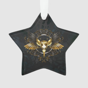 Golden Bird Skull on Black background Ornament