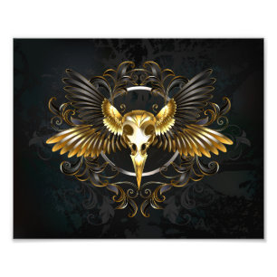 Golden Bird Skull on Black background Photo Print
