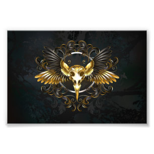 Golden Bird Skull on Black background Photo Print