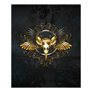 Golden Bird Skull on Black background Photo Print