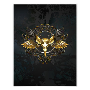 Golden Bird Skull on Black background Photo Print