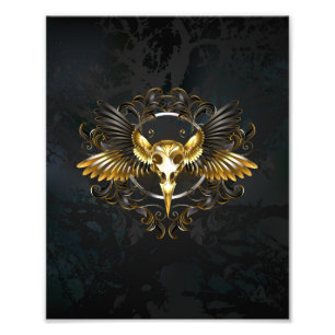 Golden Bird Skull on Black background Photo Print