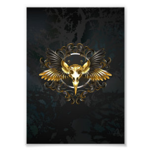Golden Bird Skull on Black background Photo Print