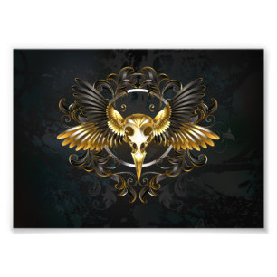 Golden Bird Skull on Black background Photo Print