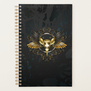 Golden Bird Skull on Black background Planner
