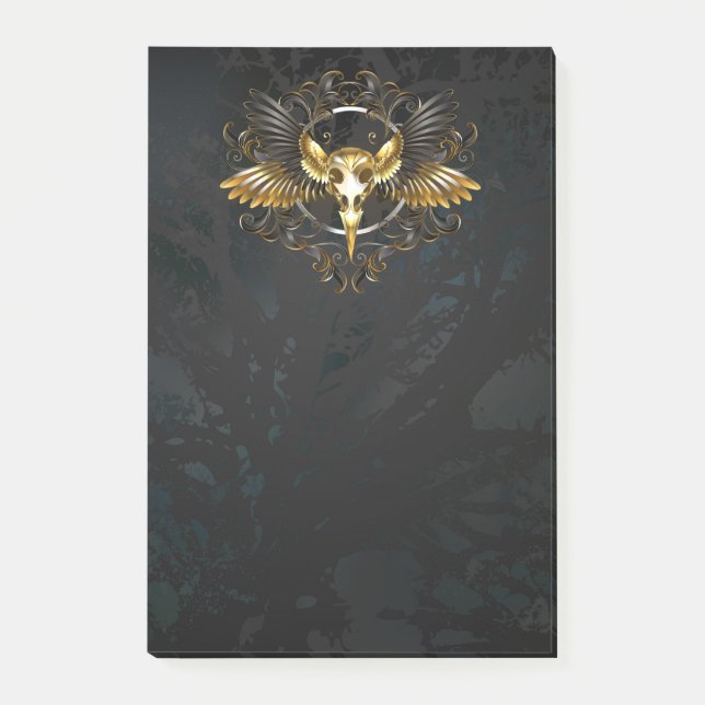 Golden Bird Skull on Black background Post-it Notes (Front)