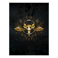 Golden Bird Skull on Black background