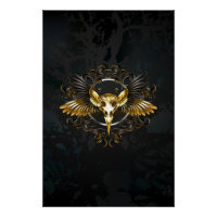 Golden Bird Skull on Black background