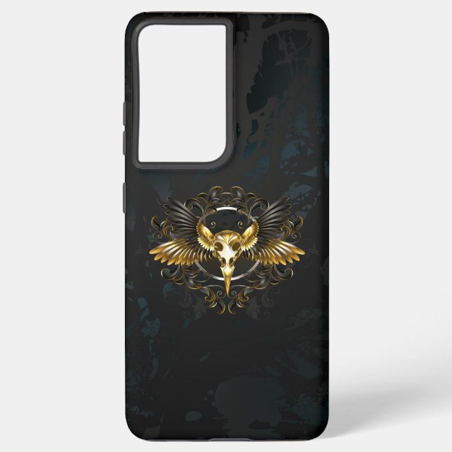 Golden Bird Skull on Black background Samsung Galaxy S21+ Case (Back)