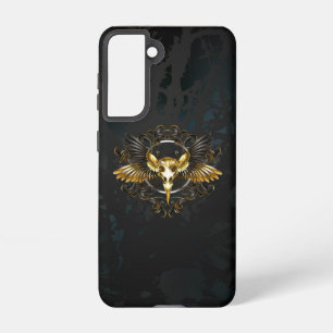 Golden Bird Skull on Black background Samsung Galaxy Case