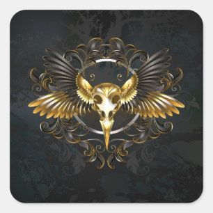 Golden Bird Skull on Black background Square Sticker