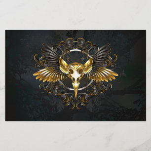 Golden Bird Skull on Black background Stationery
