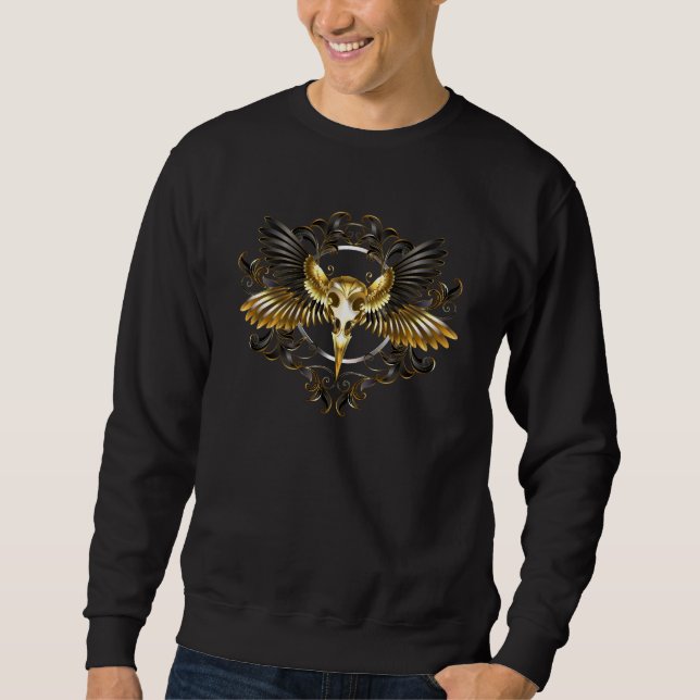 Golden Bird Skull on Black background Sweatshirt (Front)