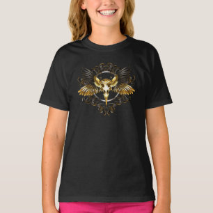 Golden Bird Skull on Black background T-Shirt