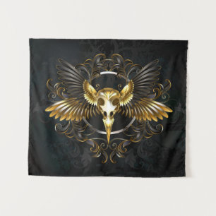 Golden Bird Skull on Black background Tapestry
