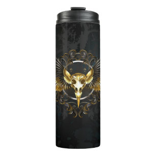 Golden Bird Skull on Black background Thermal Tumbler