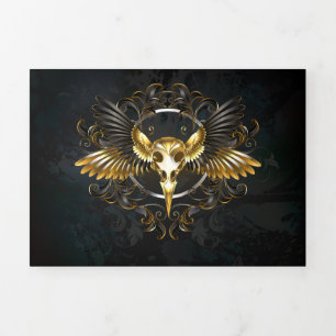 Golden Bird Skull on Black background Tri-Fold Announcement