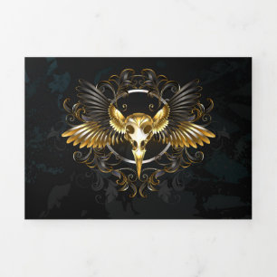 Golden Bird Skull on Black background Tri-Fold Card