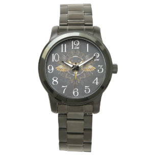 Golden Bird Skull on Black background Watch