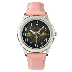 Golden Bird Skull on Black background Watch