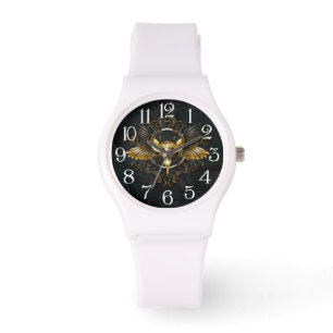Golden Bird Skull on Black background Watch