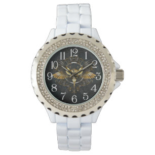 Golden Bird Skull on Black background Watch