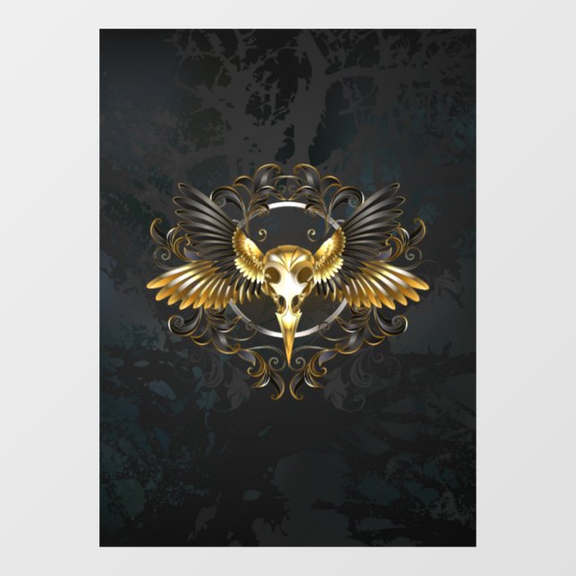 Golden Bird Skull on Black background Window Cling (Sheet)